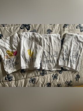 RAE DUNN Spring/Easter Kitchen Towels with Chick & Bunny Prints